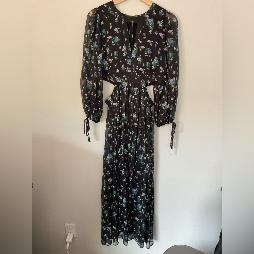 NWT Maje Long Cut Out Dress in Blue Bouquet - Picture 11 of 14
